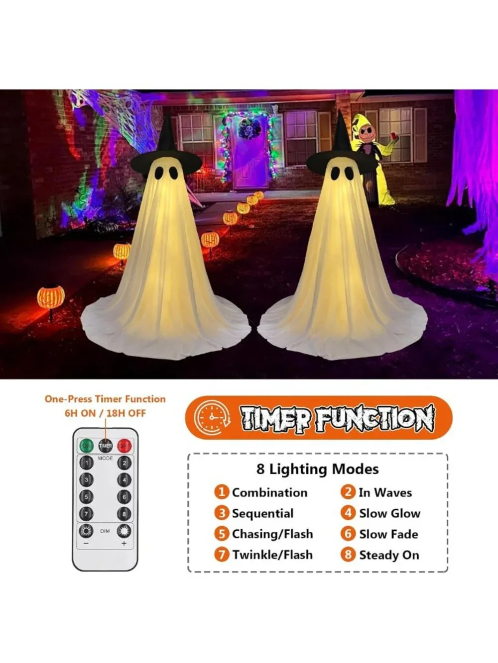 Lighted Halloween Ghost Decorations - 2 Pack, 59